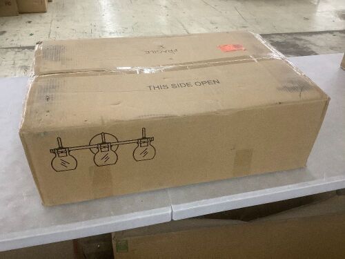 LNC Robb Modern 3-Light Gold Bathroom Vanity Light with Clear Globe Shades - Lot 474