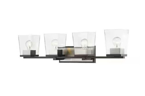 Bleeker Street 33 in. 4-Light Matte Black and Brushed Nickel Vanity Light with Clear Glass - Lot 475