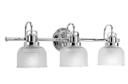 Progress Lighting Archie Collection 26-1/2 in. 3-Light Polished Chrome Clear Double Prismatic Glass Coastal Bath Vanity Light - Lot 476