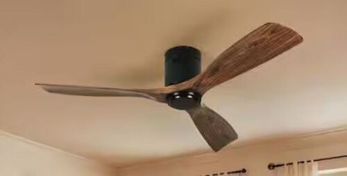 TOZING 52 in. Indoor Industrial Black Wood Windmill Flush Mount Ceiling Fan without Light with Remote Control - Lot 484