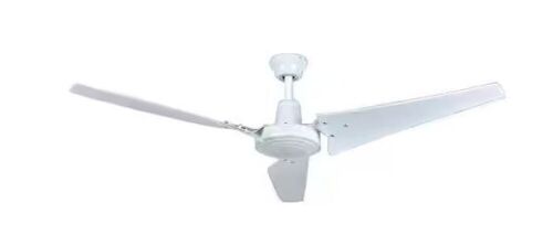 Hampton Bay Industrial 60 in. Indoor/Outdoor White Ceiling Fan with Wall Control, Downrod and Powerful Reversible Motor - Lot 486