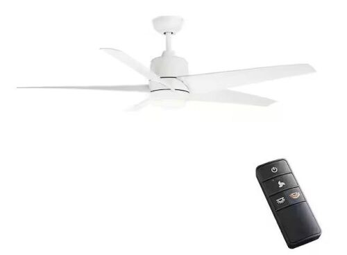 Hampton Bay Mena 54 in. White Color Changing Integrated LED Indoor/Outdoor Matte White Ceiling Fan with Light Kit and Remote Control - Lot 487