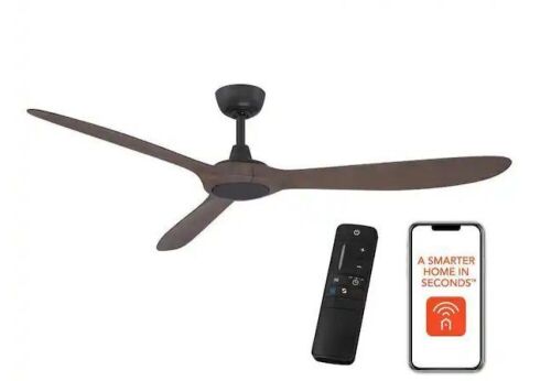 Home Decorators Collection Tager 60 in. Smart Indoor/Outdoor Matte Black with Whiskey Barrel Blades Ceiling Fan with Remote - Lot 488