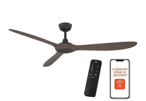 Home Decorators Collection Tager 60 in. Smart Indoor/Outdoor Matte Black with Whiskey Barrel Blades Ceiling Fan with Remote - Lot 489