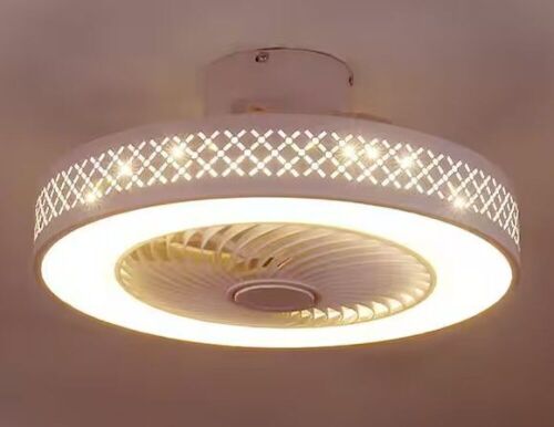 TOZING 20 in. LED Indoor White Dimmable Matte Modern Cage Low Profile Flush Mount Ceiling Fan Light with Remote Control and App - Lot 492