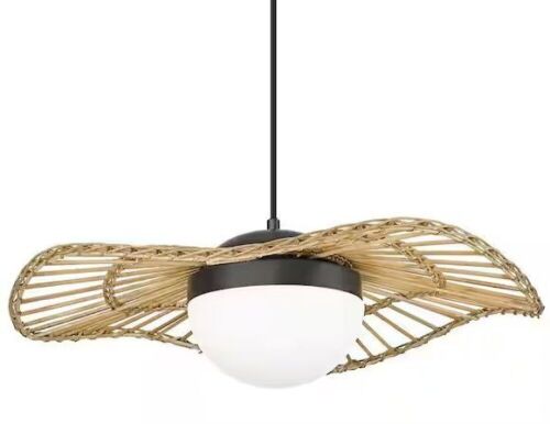 1 light Rattan Black 5CCT Dimmable Integrated LED Boho Caged Chandelier Bamboo Pendant Light - Lot 493