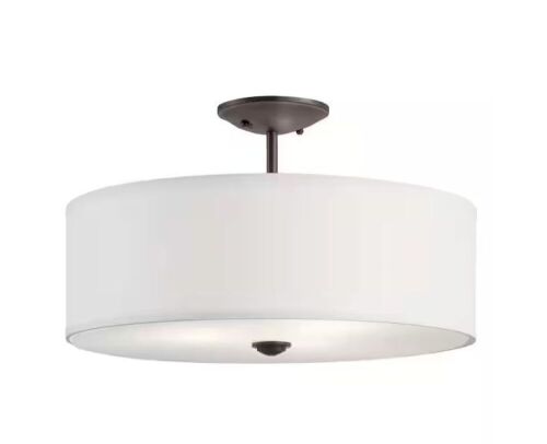 KICHLER Shailene 18 in. 3-Light Olde Bronze Round Hallway Transitional Semi-Flush Mount Ceiling Light with Microfiber Shade - Lot 497