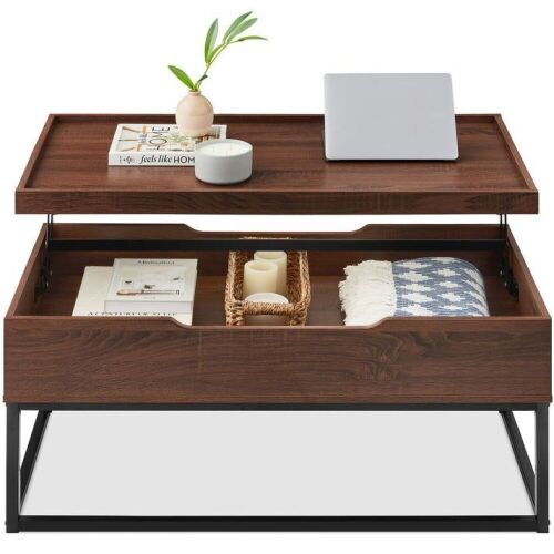 Lift Top Coffee Table w/ Tray Edge Tabletop, Wood-Grain Finish - 44in - Lot 555