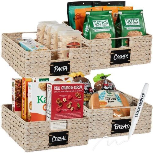 Set of 4 Water Hyacinth Pantry Baskets w/ Chalkboard, Chalk Marker - Lot 572