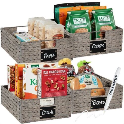Set of 4 Water Hyacinth Pantry Baskets w/ Chalkboard, Chalk Marker - Lot 574