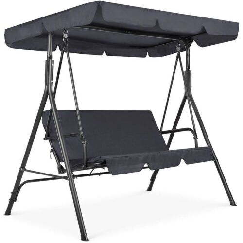 2-Person Outdoor Canopy Swing Glider Furniture w/ Cushions, Steel Frame - Lot 687