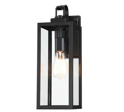 Dawn 1-Light Matte Black Hardwired Outdoor Wall Lantern Sconce with Clear Glass - Lot 692