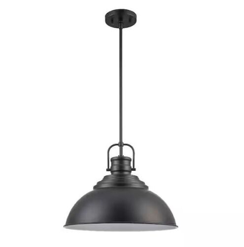 Home Decorators Collection Shelston 16 in. 1-Light Black Farmhouse Pendant Light Fixture with Metal Shade - Lot 695