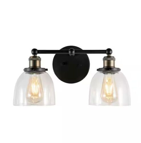 Home Decorators Collection Evelyn 16.25 in. 2-Light Artisan Bronze Industrial Vanity with Clear Glass Shades - Lot 696
