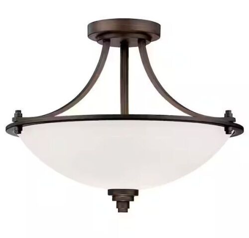 Millennium Lighting 3-Light Rubbed Bronze Semi Flush Mount with Etched White Glass - Lot 699