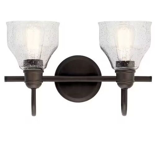 KICHLER Avery 15 in. 2-Light Olde Bronze Vintage Bathroom Vanity Light with Clear Seeded Glass - Lot 780