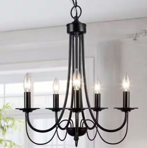 LNC Modern Black Chandelier Candlestick Island 5-Light 18.5 in. Classic Pendant Chandelier - Lot 781