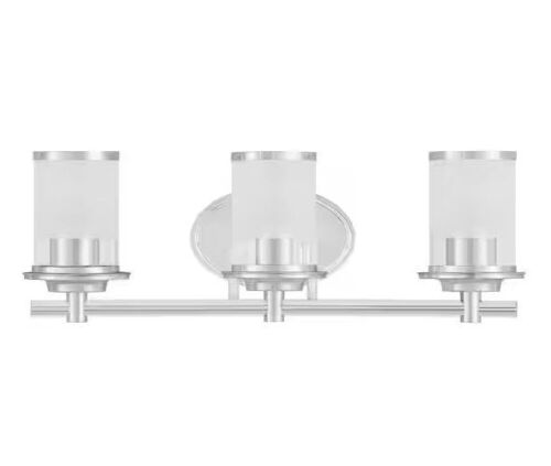 Hampton Bay Truitt 23.25 in. 3-Light Chrome Modern Transitional Vanity with Clear and Frosted Glass Shades - Lot 782