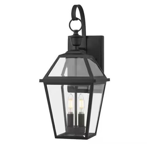 Home Decorators Collection Glenneyre 20.25 in. Matte Black French Quarter Gas Style Hardwired Outdoor Wall Light Lantern Sconce - Lot 783