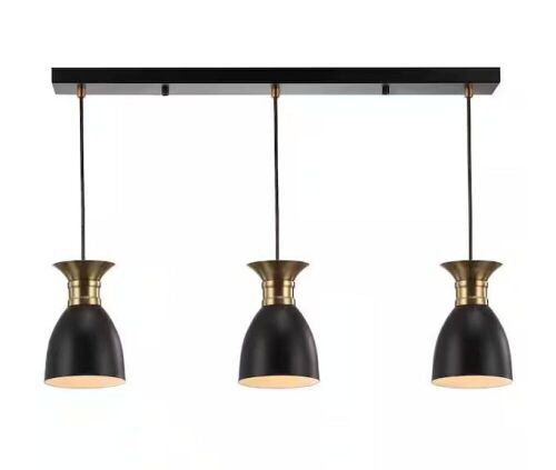 JONATHAN Y Edison 5.75 in. 3-Light Black/Brass Gold Metal Linear LED Pendant - Lot 785
