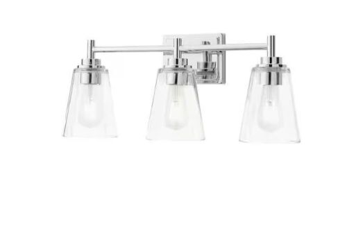 Hampton Bay Wakefield 22 in. 3-Light Chrome Modern Vanity with Clear Glass Shades - Lot 789