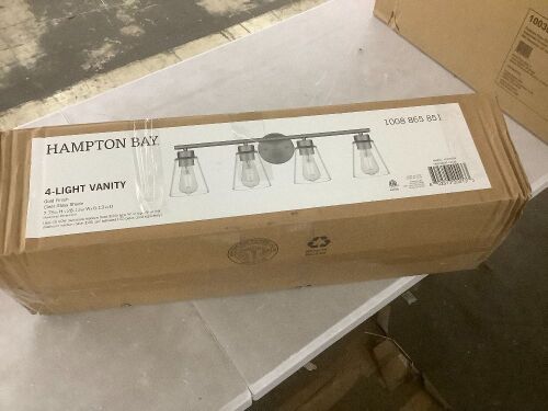 Hampton Bay Eastburn 28.13 in. 4-Light Gold Vanity Light with Clear Glass Shades - Lot 790