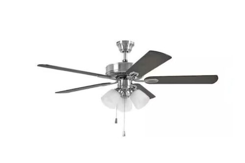 Calstleton 52 in. Indoor LED Brushed Nickel Ceiling Fan with Light Kit Down Rod, Reversible Blades and Reversible Motor - Lot 791