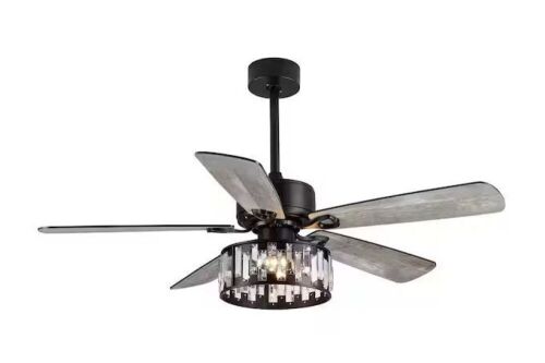 Lamober Ralap 52 in. Indoor Chandelier Black Ceiling Fan with Crystal Light Kit and Remote Control - Lot 792