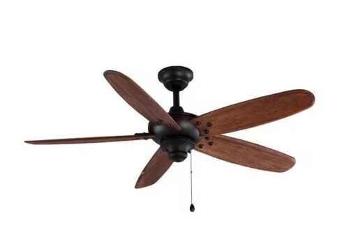 Home Decorators Collection Altura 48 in. Indoor/Outdoor Matte Black Ceiling Fan with Downrod and Reversible Motor; Light Kit Adaptable - Lot 797
