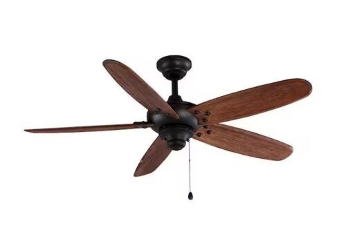 Home Decorators Collection Altura 48 in. Indoor/Outdoor Matte Black Ceiling Fan with Downrod and Reversible Motor; Light Kit Adaptable - Lot 798