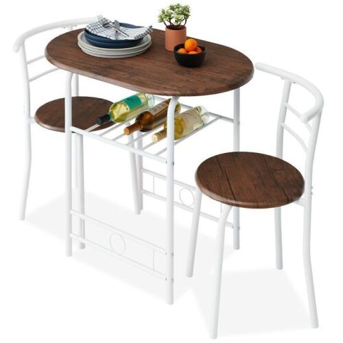 3-Piece Wooden Table & Chairs Dining Set w/ Lower Storage Shelf - Lot 879