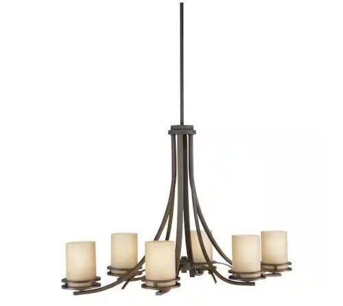 KICHLER Hendrik 35.75 in. 6-Light Olde Bronze Contemporary Shaded Cylinder Chandelier  - Lot 884