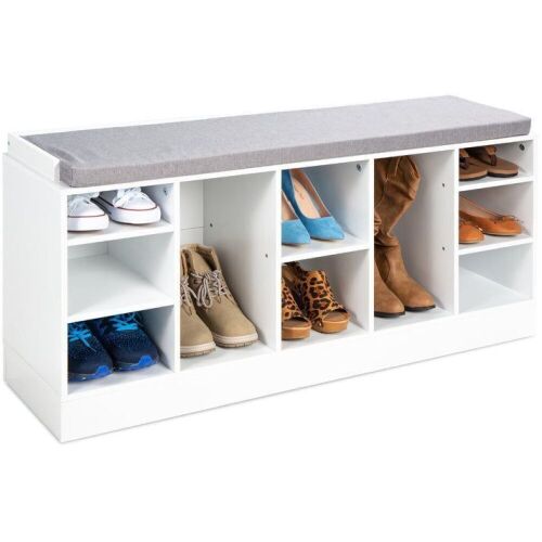 Shoe Storage Rack Bench w/ Padded Seat, 10 Cubbies - 46in - Lot 895