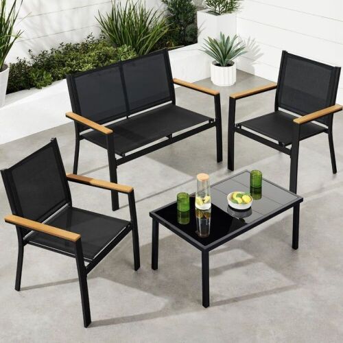 4-Piece Textilene Outdoor Conversation Set w/ Cushions, Table - Lot 84