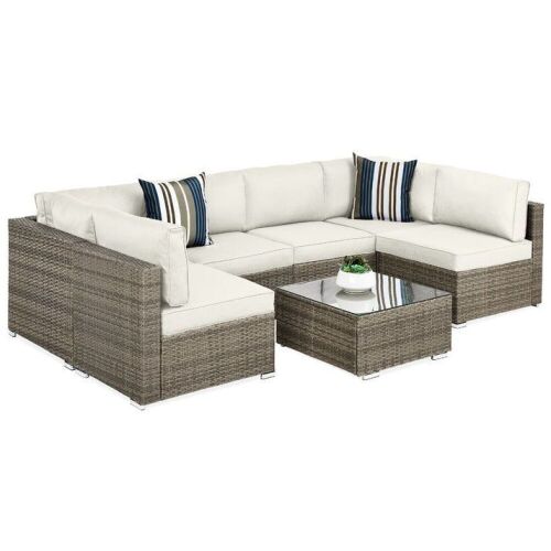 7-Piece Modular Wicker Sectional Conversation Set w/ 2 Pillows, Cover - Lot 14