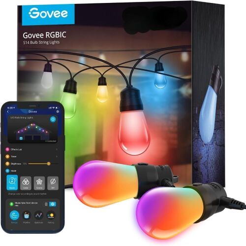  Govee Outdoor String Lights with 15 Dimmable RGBIC LED Bulbs, 48ft  - Lot 220