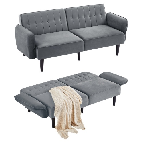 64" Mid-Century Modern Velvet Convertible Futon Sofa Bed - Lot 68