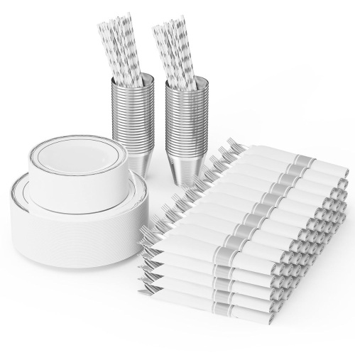 ROVSUN 400 Pieces Silver Pre Rolled Napkins Disposable Dinnerware Set - Lot 606