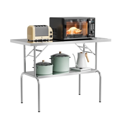 ROVSUN 24" x 48" Stainless Steel Folding Work Table with Undershelf - Dented Corner   - Lot 41