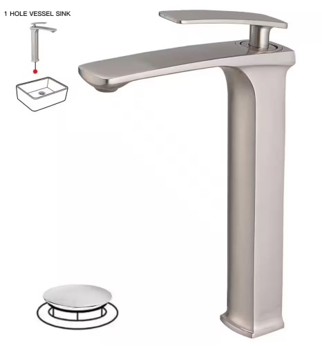BWE Single Hole Single Handle Bathroom Vessel Sink Faucet With Pop Up Drain Assembly Kit in Brushed Nickel - Lot 769