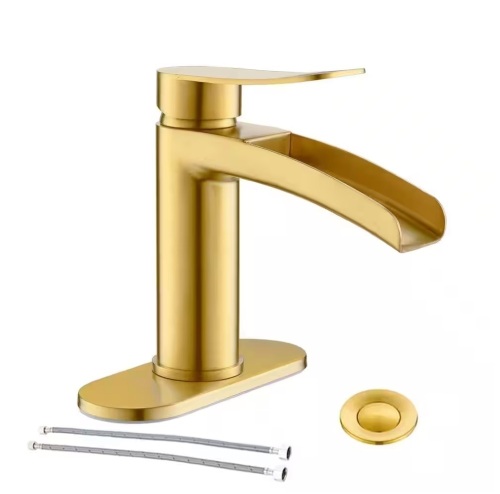 Phiestina Single Handle Waterfall Faucet for Bathroom Sink in Brushed Gold Finish - Lot 853