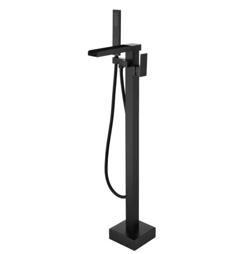BWE Single-Handle Freestanding Floor Mount Roman Tub Faucet Bathtub Filler with Hand Shower in Matte Black - Lot 865