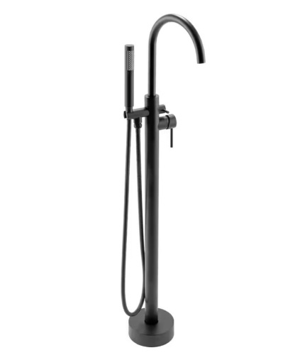 AKDY 1-Handle Freestanding Floor Mount Tub Faucet Bathtub Filler with Hand Shower in Matte Black - Lot 254