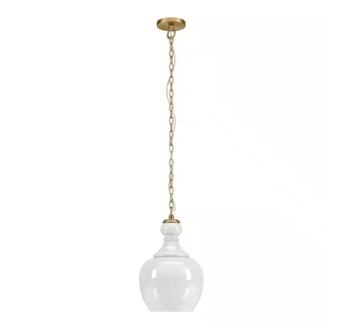 Meyer&Cross Verona 1-Light Brushed Brass Pendant with White Milk Glass Shade - Lot 457
