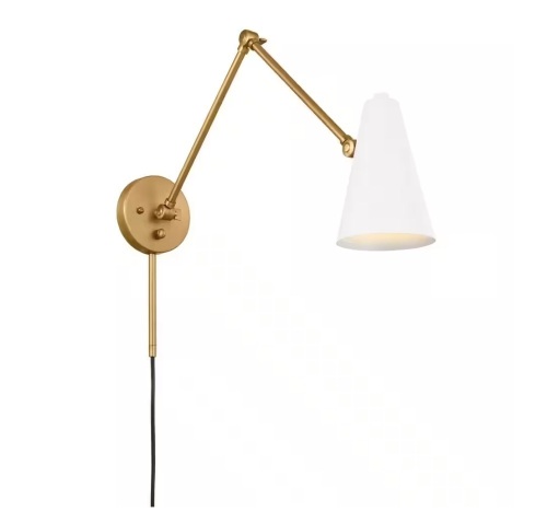 KICHLER Sylvia 32.5 in. 1-Light White and Natural Brass Office Indoor Wall Sconce Light - Lot 458