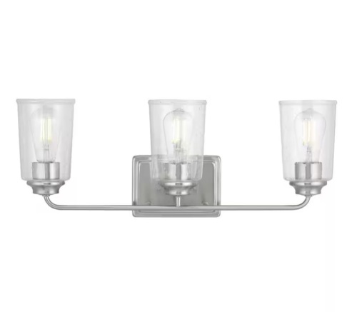 Hampton Bay Evangeline 23 in. 3-Light Brushed Nickel Farmhouse Bathroom Vanity Light with Clear Seeded Glass Shades - Lot 468