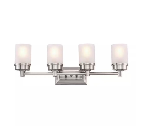 Hampton Bay Cade 27.5 in. 4-Light Brushed Nickel Bathroom Vanity Light Fixture with Frosted Glass Shades - Lot 562