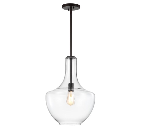 JONATHAN Y Watts 13.25 in. 1-Light Oil Rubbed Bronze/Clear LED Pendant with Glass/Metal  - Lot 563