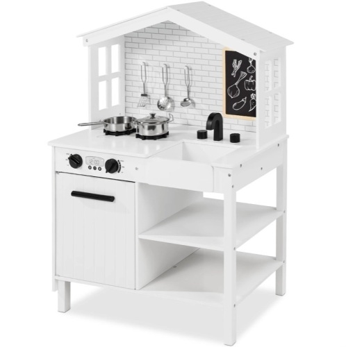 Pretend Play Wooden Farmhouse Kitchen Set w/ Storage, 5 Accessories - Lot 141