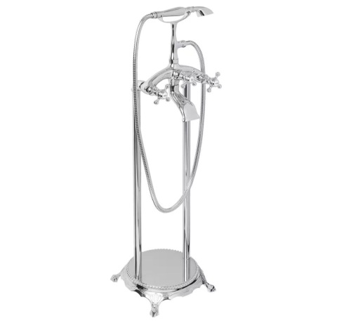 AKDY 3-Handle Freestanding Floor Mount Claw Foot Tub Faucet Bathtub Filler with Telephone Hand Shower in Chrome - Lot 435